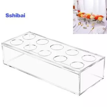 Прозрачная акриловая ваза для цветов 10/14/16 отверстий Современная свадебная вечеринка Украшение обеденного стола Длинный прямоугольник Гидропонный цветочный центральный предмет для дома 10Grid