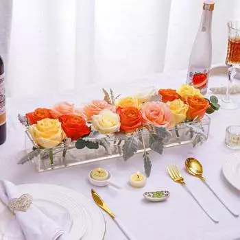 Прозрачная акриловая ваза для цветов 10/14/16 отверстий Современная свадебная вечеринка Украшение обеденного стола Длинный прямоугольник Гидропонный цветочный центральный предмет для дома 10Grid