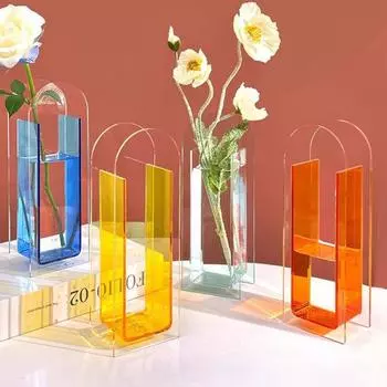 Прозрачная акриловая ваза для цветов, современный домашний офис, обеденный стол, центральное украшение для рабочего стола, гидропонный цветочный держатель оранжевый