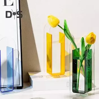 Прозрачная акриловая ваза для цветов, современный домашний офис, обеденный стол, центральное украшение для рабочего стола, гидропонный цветочный держатель, прозрачный контейнер оранжевый