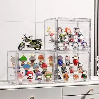 Прозрачная акриловая витрина Полка для хранения со съемными перегородками Магнитная дверца Прозрачный дизайн Простая сборка Пыленепроницаемое хранение