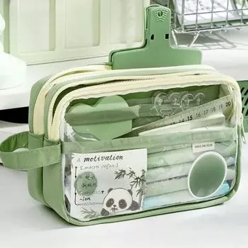 Прозрачная эстетичная сумка-карандаш большой емкости, школьные чехлы, многослойная сумка для канцелярских принадлежностей с ручкой, пенал на молнии CHINA бежевый