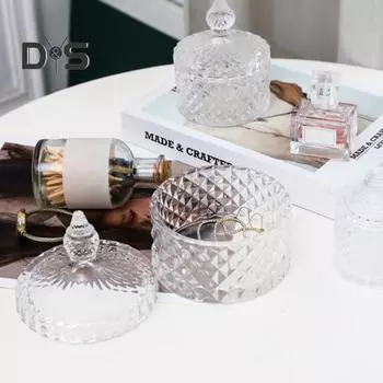 Прозрачная банка для хранения, прочная стеклянная шкатулка для драгоценностей в европейском стиле с крышкой