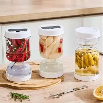 Прозрачная банка для маринованных огурцов, герметичная, герметичная, для кимчи, резервуар для сухого и влажного разделения, дизайн песочных часов с вилкой, контейнер для маринованных оливок и огурцов для домашней кухни чистый