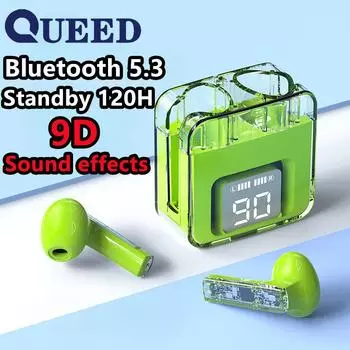 Прозрачная Bluetooth-гарнитура Полувкладыши с цифровым дисплеем Игровая спортивная беспроводная гарнитура с низкой задержкой чёрный