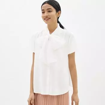 Прозрачная блузка с бантом GU by Uniqlo с короткими рукавами Z+E