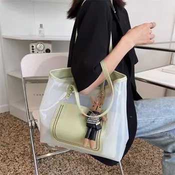 Прозрачная большая сумка через плечо женская новинка 2024 года весна-лето сумка школьная классная сумка ins пригородная женская сумка