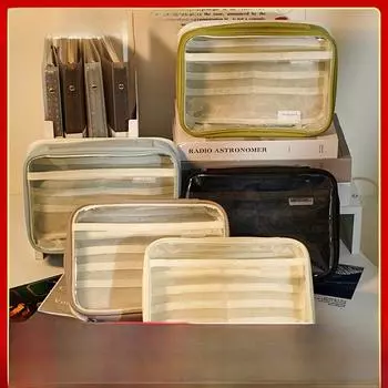 «Прозрачная большая сумка для карандашей в японском стиле с синими фруктами — портативное хранилище для школьных канцелярских принадлежностей» 22516050 mm светло-коричневого