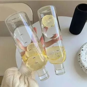 Прозрачная бутылка для воды со шкалой времени, креативная большая емкость, герметичная, устойчивая к падению пластиковая чашка для напитков для путешествий, новинка 500ml серый