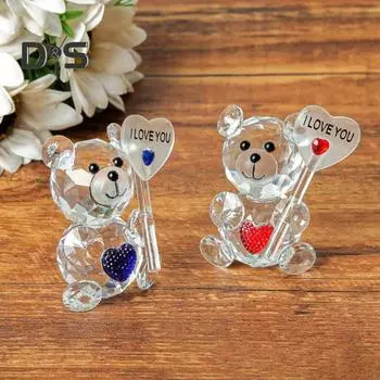 Прозрачная фигурка медведя, подарок на День святого Валентина, я люблю тебя, украшение из искусственного хрусталя, коллекционная настольная статуэтка медведя для свадьбы, дня рождения, вечеринки, подарка синий