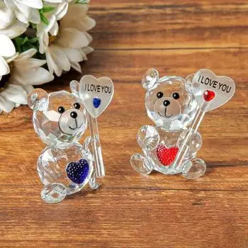Прозрачная фигурка медведя, подарок на День святого Валентина, я люблю тебя, украшение из искусственного хрусталя, коллекционная настольная статуэтка медведя для свадьбы, дня рождения, вечеринки, подарка красный