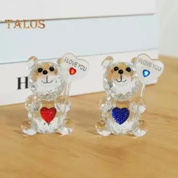 Прозрачная фигурка медведя, подарок на День святого Валентина, я люблю тебя, украшение из искусственного хрусталя, коллекционная настольная статуэтка медведя для свадьбы, дня рождения, вечеринки, подарка красный