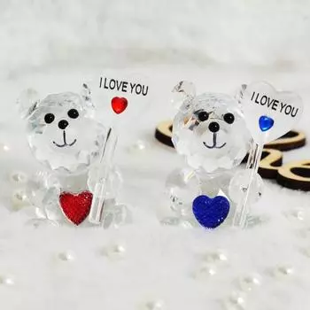 Прозрачная фигурка медведя, подарок на День святого Валентина, я люблю тебя, украшение из искусственного хрусталя, коллекционная настольная статуэтка медведя для свадьбы, дня рождения, вечеринки, подарка синий