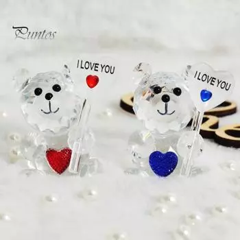 Прозрачная фигурка медведя, подарок на День святого Валентина, я люблю тебя, украшение из искусственного хрусталя, коллекционная настольная статуэтка медведя для свадьбы, дня рождения, вечеринки, подарка синий