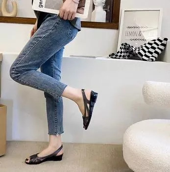 Прозрачная фиолетовая обувь, черные прозрачные желейные женские туфли, лето 2024, сандалии с открытым носком для женщин по акции, оригинальные сандалии Vip H 37