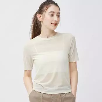 Прозрачная футболка GU by Uniqlo с короткими рукавами 01 OFF WHITE/XS