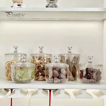 Прозрачная герметичная банка на 900/1400 мл с медвежьей ручкой, герметичная крышка, большая вместимость, многофункциональный контейнер для галантерейных товаров, орехов, зерновых, приправ, контейнер для чайных листьев S