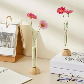 Прозрачная гидропонная ваза с бамбуковым основанием, водонепроницаемые настольные растения, цветочный горшок, экономящий место, современный домашний бонсай, украшение