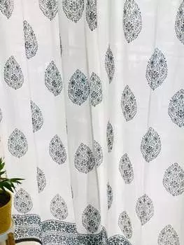 Прозрачная хлопковая занавеска с блочным принтом – 7 футов