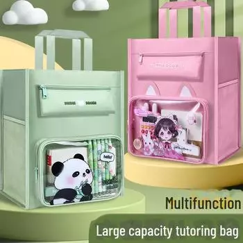 Прозрачная холщовая сумка для книг и рисования для студентов - портативная и однотонная зелёный