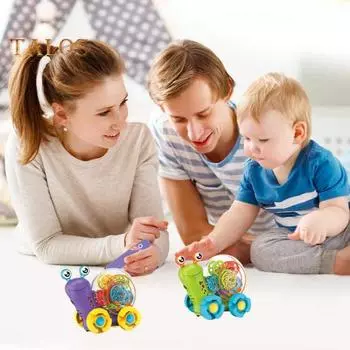 Прозрачная игрушечная машинка-улитка со светодиодной подсветкой, музыкальная проекция, электрическая мультяшная игрушка-улитка для ползания, интерактивная обучающая музыкальная игрушка для малышей с животными зелёный