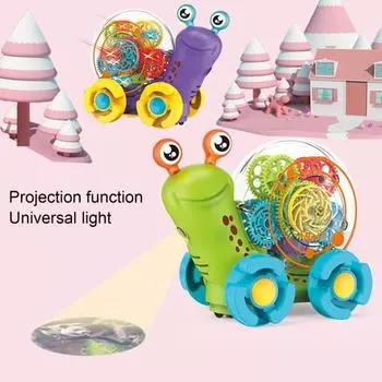 Прозрачная игрушечная машинка-улитка со светодиодной подсветкой, музыкальная проекция, электрическая мультяшная игрушка-улитка для ползания, интерактивная обучающая музыкальная игрушка в виде животного для малышей зелёный