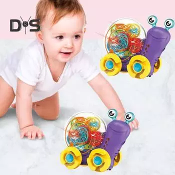 Прозрачная игрушечная машинка-улитка со светодиодной подсветкой, музыкальная проекция, электрическая мультяшная игрушка-улитка для ползания, интерактивная обучающая музыкальная игрушка для малышей с животными зелёный