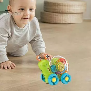 Прозрачная игрушечная машинка-улитка со светодиодной подсветкой, музыкальная проекция, электрическая мультяшная игрушка-улитка для ползания, интерактивная обучающая музыкальная игрушка для малышей с животными зелёный
