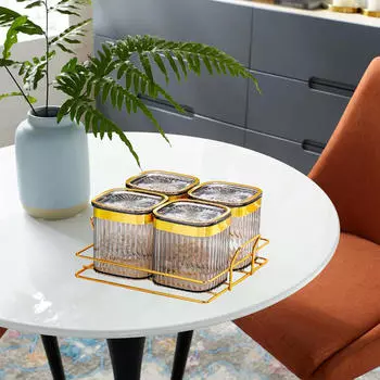 Прозрачная канистра для приправ, тарелка для сухофруктов, большая емкость для хранения приправ, контейнер для жизни Grey 4 squares