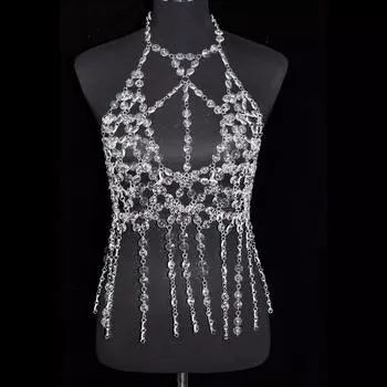 Прозрачная кисточка из искусственного кристалла, бюстгальтер-цепочка для женщин, вечеринка, сценическое ношение, посеребренная цепочка для тела, ювелирные аксессуары