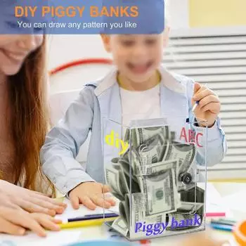 Прозрачная копилка для взрослых и детей, акриловая запирающаяся копилка с ключами, монетами, контейнерами для хранения наличных денег прозрачный