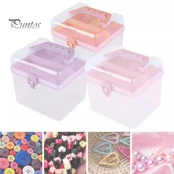 Прозрачная коробка для хранения со съемным лотком с 3 отделениями, двухслойная портативная ручка, многофункциональные игрушки, ювелирные изделия, канцелярские принадлежности, держатель для органайзера для макияжа синий