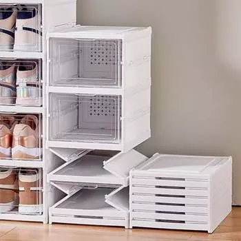 Прозрачная коробка для обуви с видимой дверью, большая вместимость, пыленепроницаемая, складная, высокие каблуки Single Layer