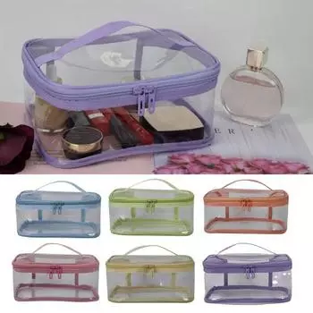 Прозрачная косметичка для хранения с ручкой на молнии, водонепроницаемая, удобная сумка для туалетных принадлежностей, дорожный органайзер для макияжа синий