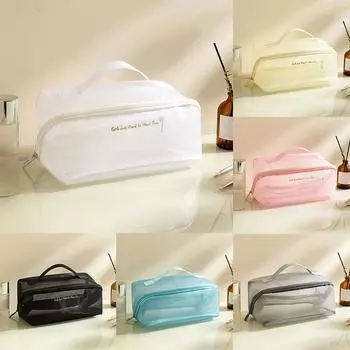 Прозрачная косметичка для женщин, большая вместимость, сетчатый мешочек, косметичка, органайзер для мелочей, портативные дорожные наборы туалетных принадлежностей чёрный