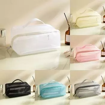 Прозрачная косметичка для женщин, большая вместимость, сетчатый мешочек, косметичка, органайзер для мелочей, портативные дорожные наборы туалетных принадлежностей чёрный