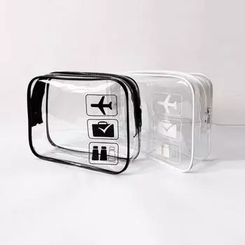 Прозрачная косметичка из ПВХ для женщин на молнии, прозрачные косметички, косметичка для путешествий, органайзер для хранения туалетных принадлежностей для ванной, моющийся мешок Without wristband чёрный