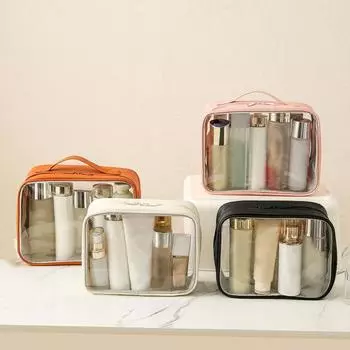 Прозрачная косметичка из ПВХ для женщин, водонепроницаемая прозрачная косметичка, косметичка, органайзер для макияжа, сумка для хранения туалетных принадлежностей для ванны M чёрный