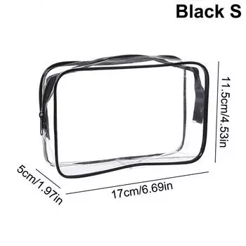 Прозрачная косметичка из ПВХ, женская прозрачная косметичка на молнии, косметичка для путешествий, органайзер для макияжа, сумка для мытья туалетных принадлежностей для ванной S чёрный