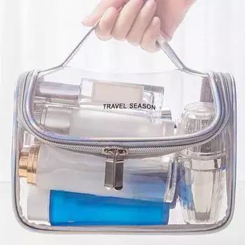 Прозрачная косметичка с ручкой из ПВХ с широким горлышком для туалетных принадлежностей для использования в помещении 1 чёрный