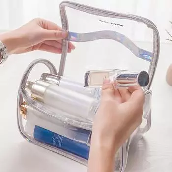 Прозрачная косметичка с ручкой из ПВХ с широким горлышком для туалетных принадлежностей для использования в помещении 1 чёрный