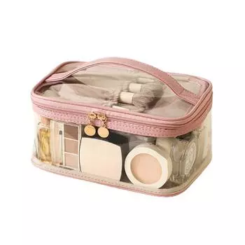 Прозрачная косметичка с ручкой, водостойкая двухслойная косметичка большой вместимости, сумка для туалетных принадлежностей на молнии фиолетовый