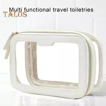 Прозрачная косметичка с застежкой-молнией, водонепроницаемая, видимая, портативная, квадратной формы, большая вместимость, уличная косметичка для деловой поездки, косметичка для туалетных принадлежностей белый