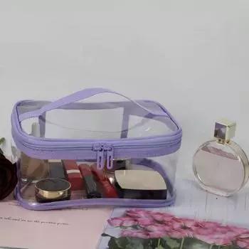 Прозрачная косметичка-сумка для хранения с ручкой, застежкой-молнией, водонепроницаемая, удобная для переноски туалетных принадлежностей фиолетовый