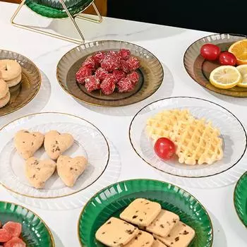 Прозрачная костяная тарелка, штабелируемая, с золотым краем, легко моется, десертная тарелка для орехов, фруктов, закусок для столовой, простой поднос для еды Platos