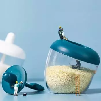 Прозрачная креативная кухонная круглая банка для приправ, бутылка для приправы с ложкой и крышкой, влагостойкая и пыленепроницаемая синий