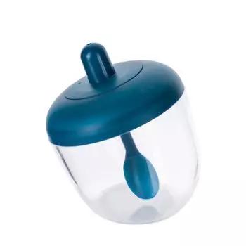 Прозрачная креативная кухонная круглая банка для приправ, бутылка для приправы с ложкой и крышкой, влагостойкая и пыленепроницаемая синий