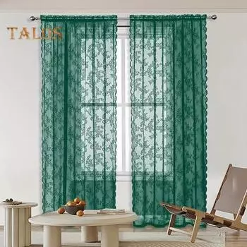 Прозрачная кружевная занавеска, универсальная, простая в установке, винтажная, прозрачная, с цветочным принтом, готическая занавеска для спальни, роскошные светофильтрующие шторы, обработка окон M зелёный