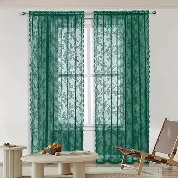 Прозрачная кружевная занавеска, универсальная, простая в установке, винтажная, прозрачная, с цветочным принтом, готическая занавеска для спальни, роскошная светофильтрация M зелёный