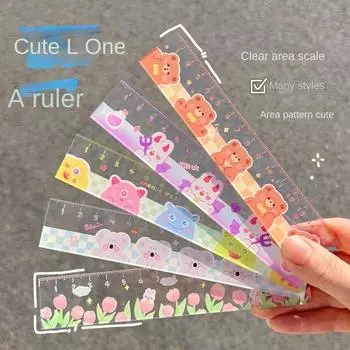 Прозрачная линейка для математического рисования, мультяшная акриловая линейка, прямая линейка 15 см, школьные принадлежности style E